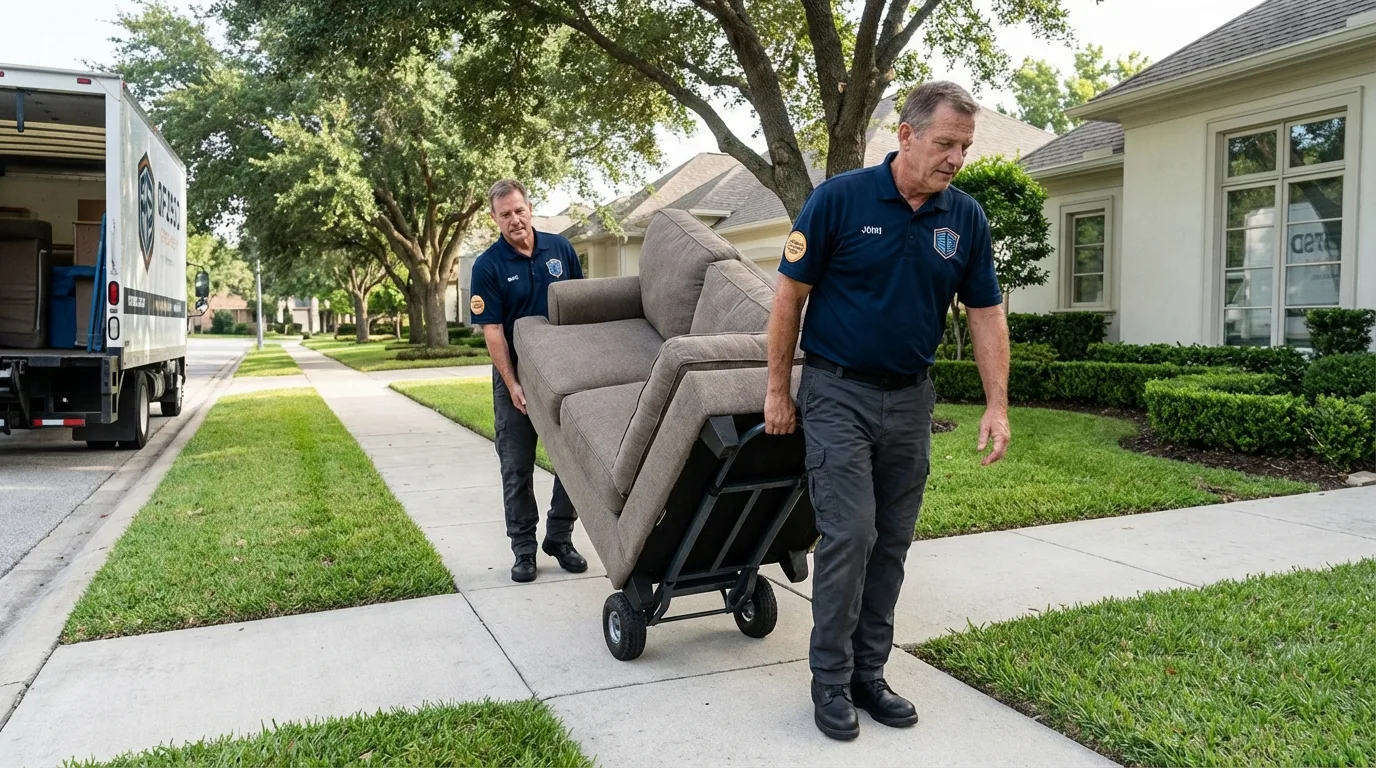 Local residential moving crew loading furniture in Verona, MS